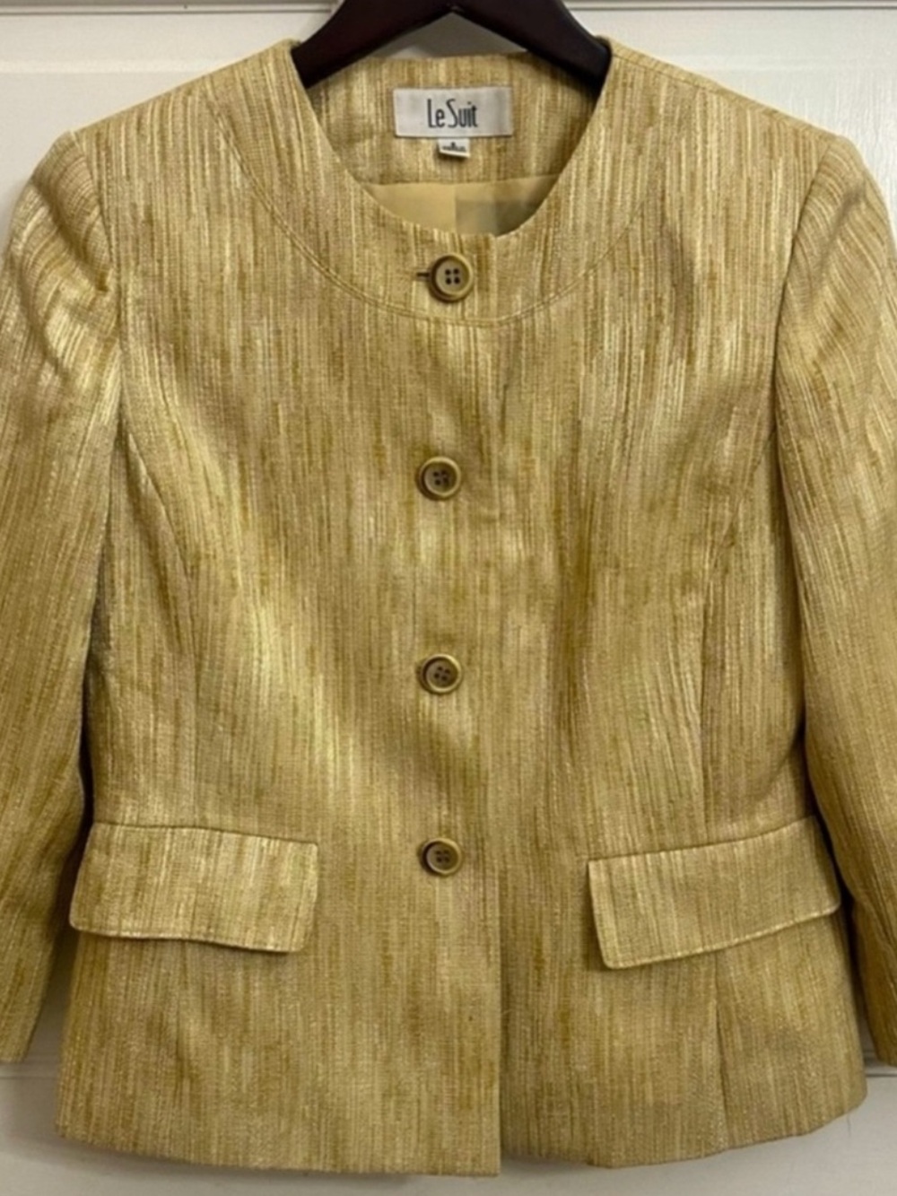 Le Suit Gold Textured Button Up Blazer